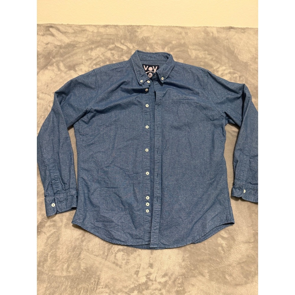 Voya Button Down Shirt Mens XL Blue Long Sleeve Casual Collared Pocket
